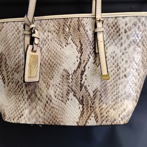 Aldo Beige Snake-Print Tote with Gold Accents